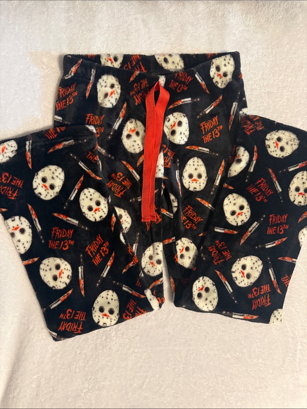 Men's Black Friday the 13th Fleece Pajama Pants with Red Drawstring